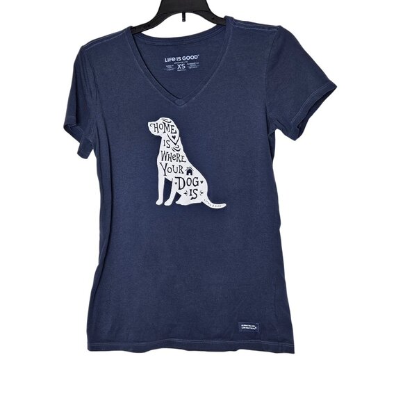 Life Is Good XS Crusher-Lite V-Neck Tee Home Is Where Your Dog Is Navy Blue‎ - Picture 1 of 8
